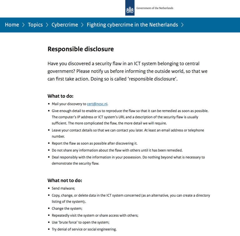Guidelines Responsible disclosure from NCSC 