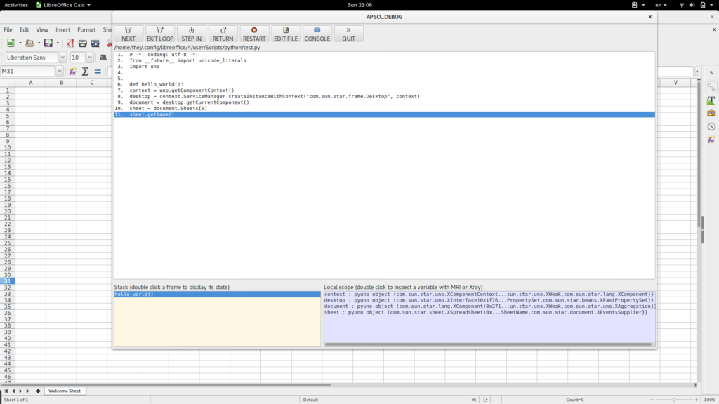 Screenshot of APSO debugger