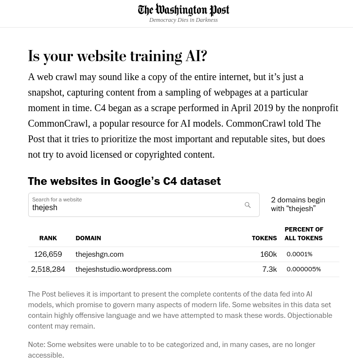 thejeshgn.com found in Google's C4 dataset